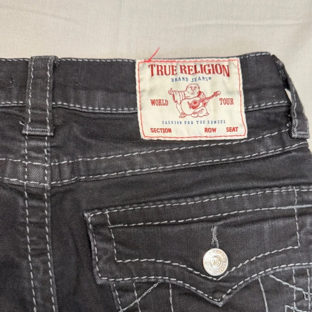 True Religion Ricky Relaxed Straight Black Jeans Contrast Stitch Size 29 Mens